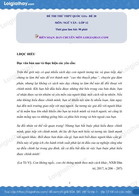 Đề số 20 - Đề thi thử THPT Quốc gia môn Ngữ văn